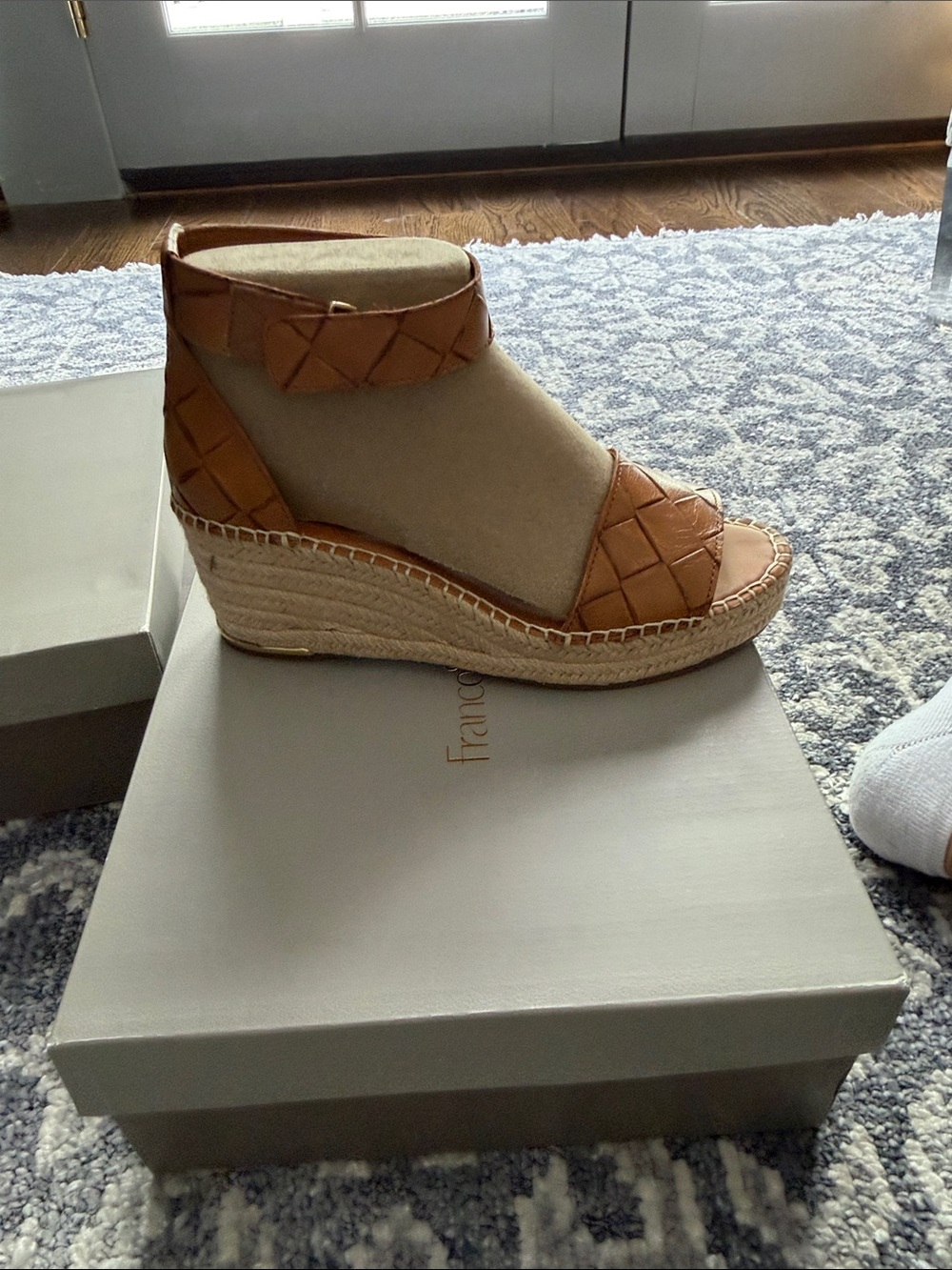 Franco Sarto Tan Woven Leather Espadrille Wedge Sandal